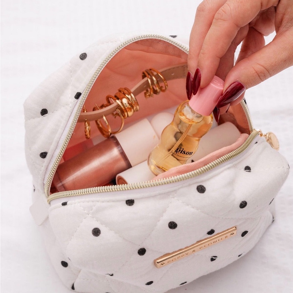 Poppy & Peonies Quilted Cosmetic Bag with Polka Dots- Sold Out Online